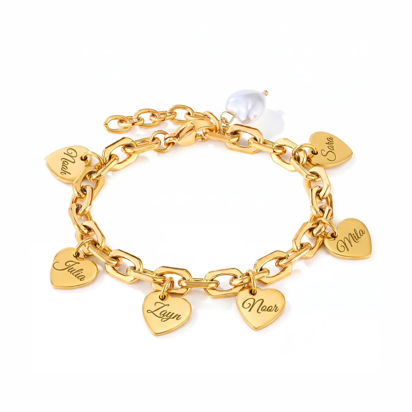 Pearl Heart Name Bracelet