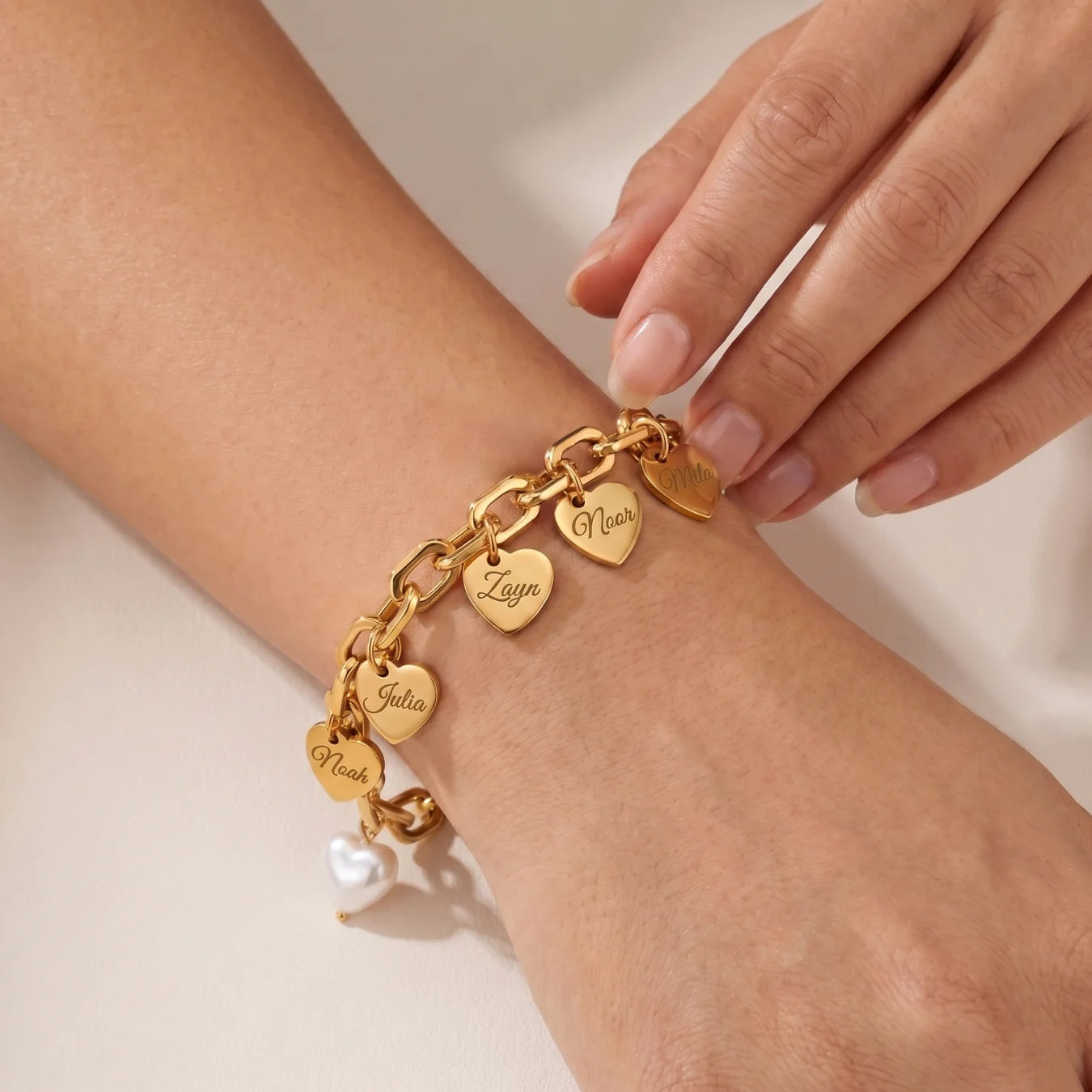 Pearl Heart Name Bracelet