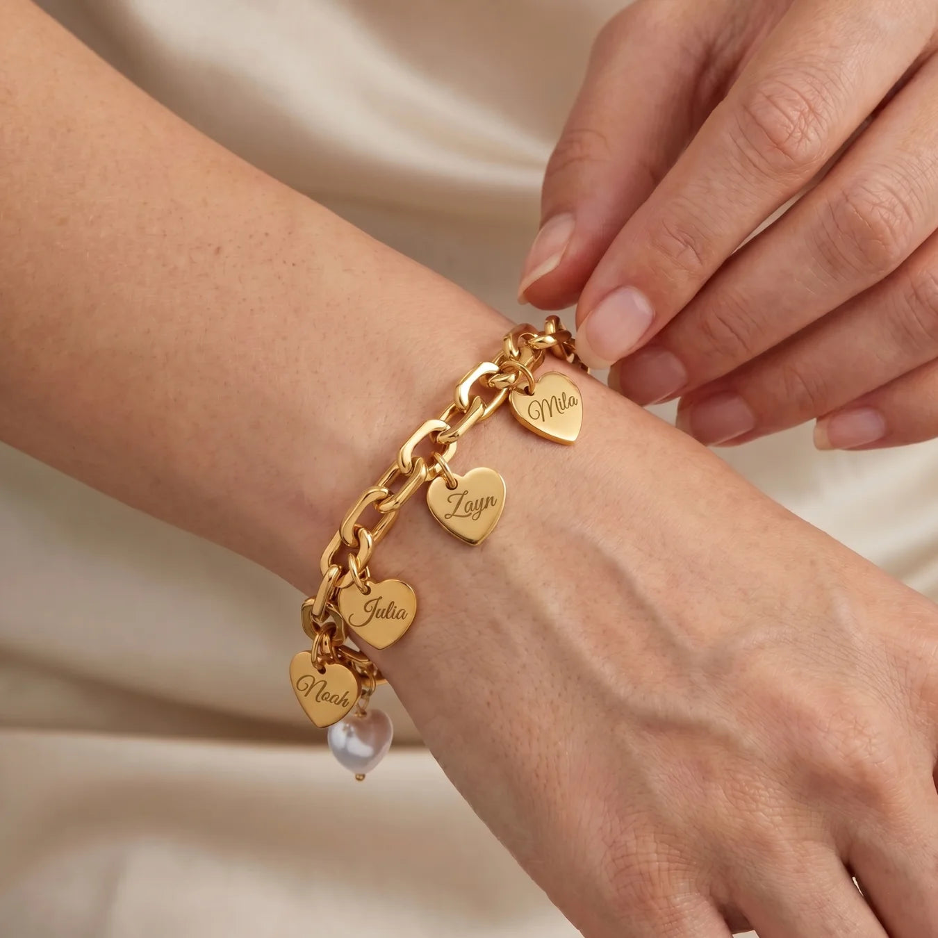 Pearl Heart Name Bracelet